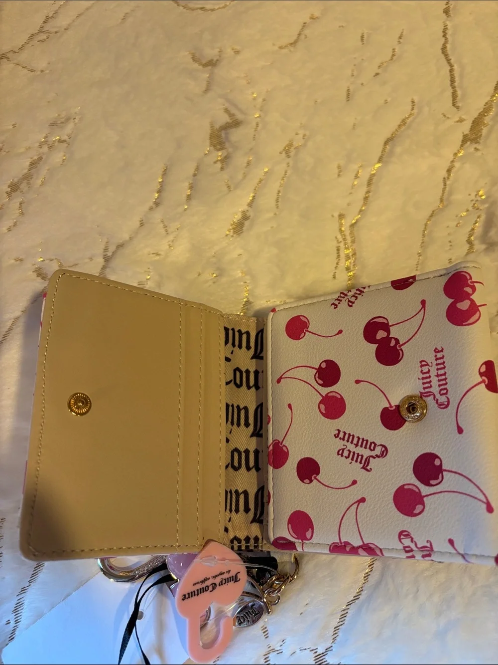BNWT JUICY COUTURE Tote with Pink Cherry Print and Matching Wallet Set